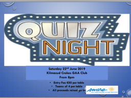 Table Quiz in Support of Aware - Saturday May 22nd 8pm in the Club