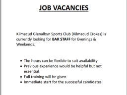 KGSC/Kilmacud Crokes Job Vacancies