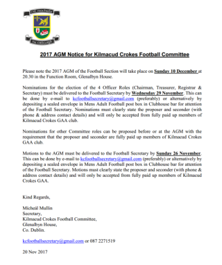 Football Section AGM Sunday December 10th