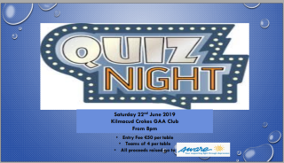Table Quiz in Support of Aware - Saturday May 22nd 8pm in the Club